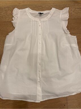 Ann Taylor Factory White Girls Ruffle Sleeve Button Front Top